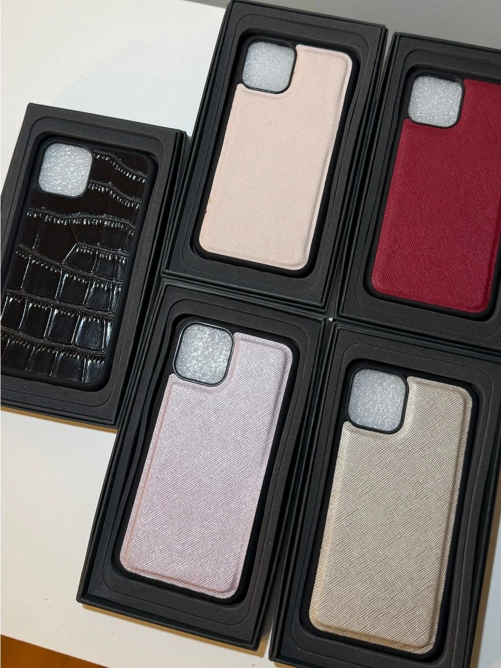 New iPhone 11 Pro 5 Piece Case Bundle Saffiano Red, Croc, Beige, Gold and Pink